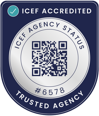 ICEF Accredited Agency Status badge, certificate 6578